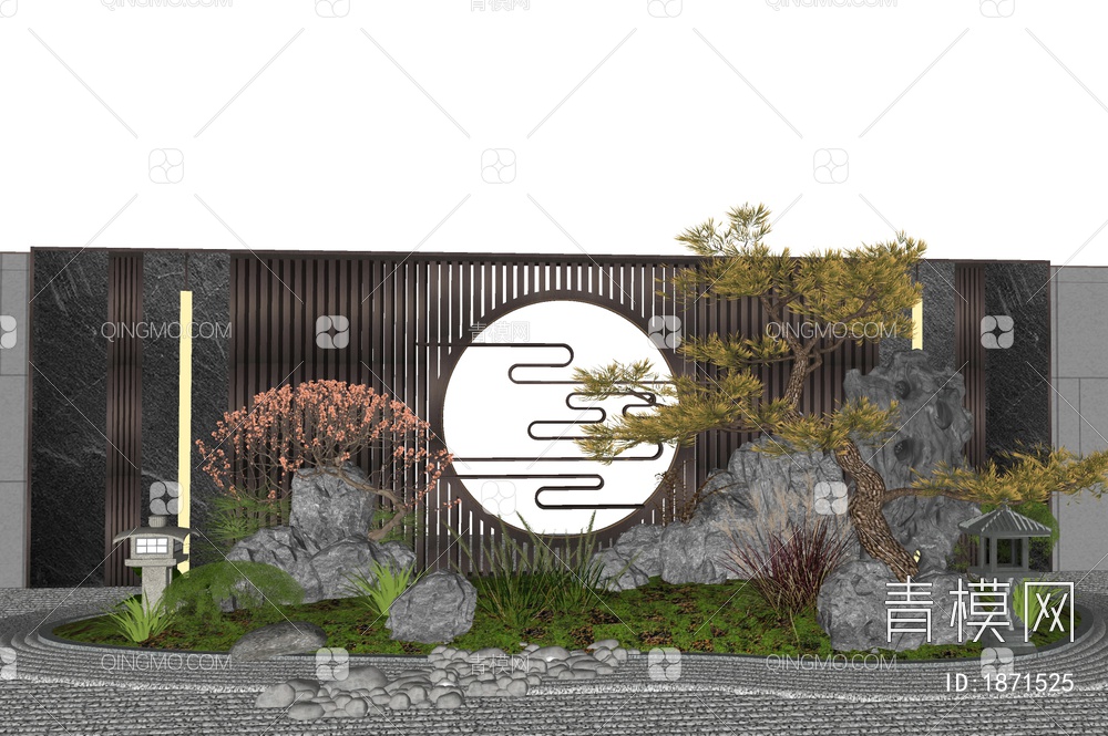 庭院景观小品 松树  景观石头 植物景观SU模型下载【ID:1871525】