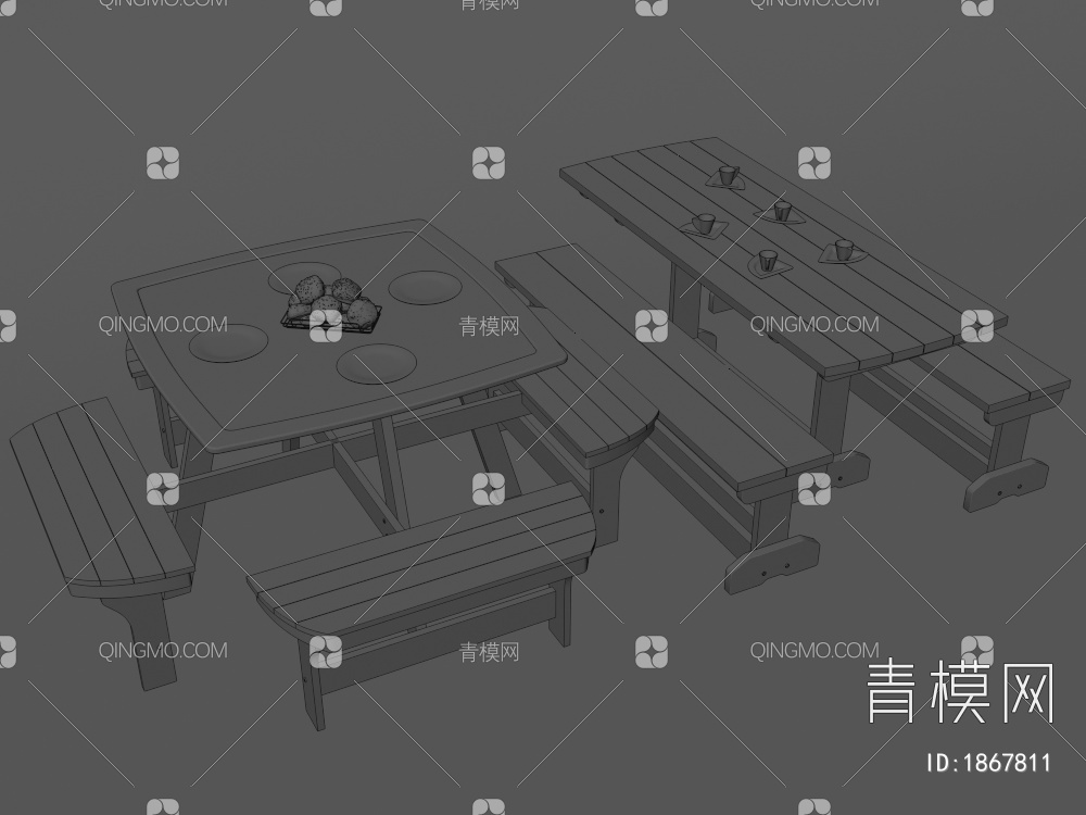 实木桌椅3D模型下载【ID:1867811】