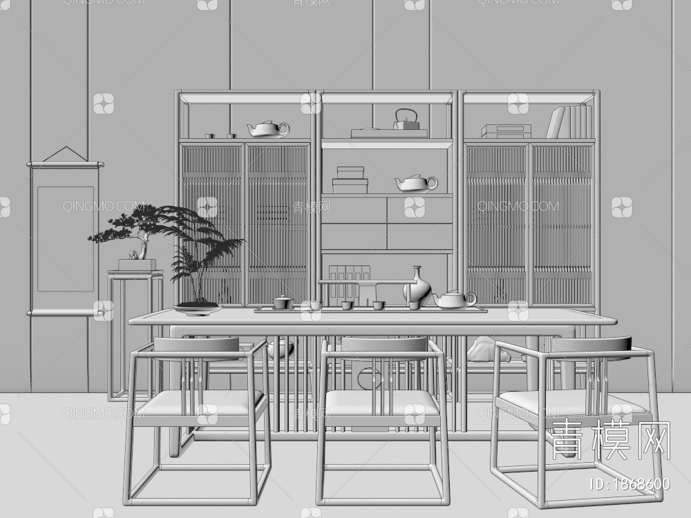 茶桌椅，茶台，茶海，茶叶柜，端景台，挂画，书房书桌，书柜，红木家具3D模型下载【ID:1868600】