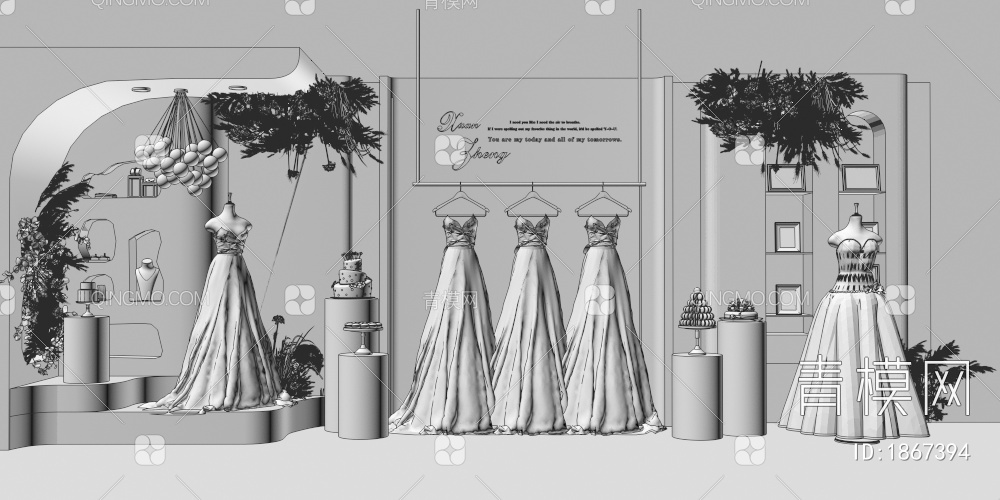 婚纱橱窗3D模型下载【ID:1867394】
