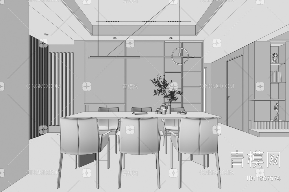 餐厅，酒柜，入户，餐桌，厨房3D模型下载【ID:1867574】