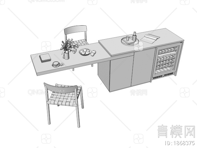 吧台 吧台餐桌组合 中岛台 书籍摆件3D模型下载【ID:1868375】