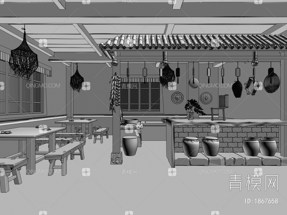 民宿 厨房 小餐厅3D模型下载【ID:1867658】