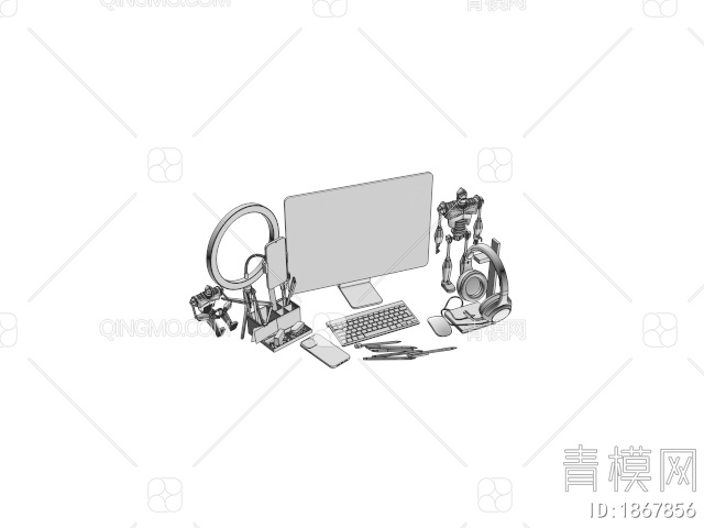 电脑，耳机。键盘3D模型下载【ID:1867856】