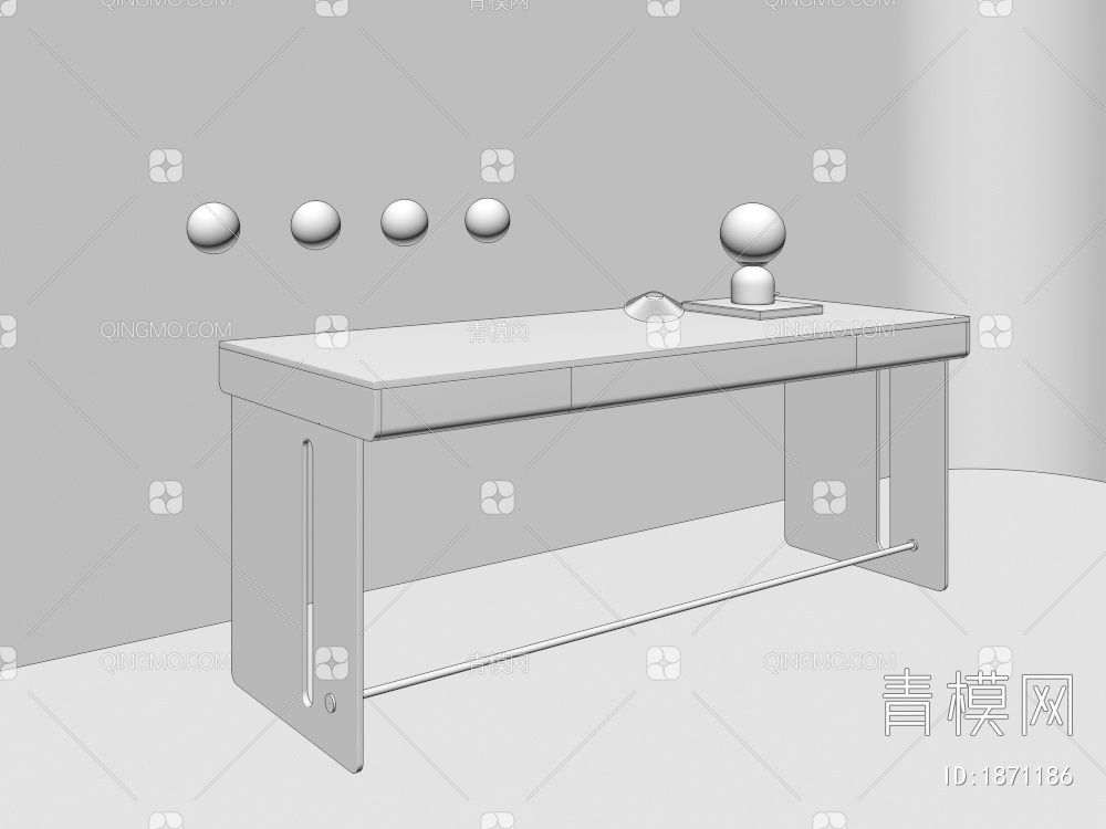 玻璃，实木书桌3D模型下载【ID:1871186】