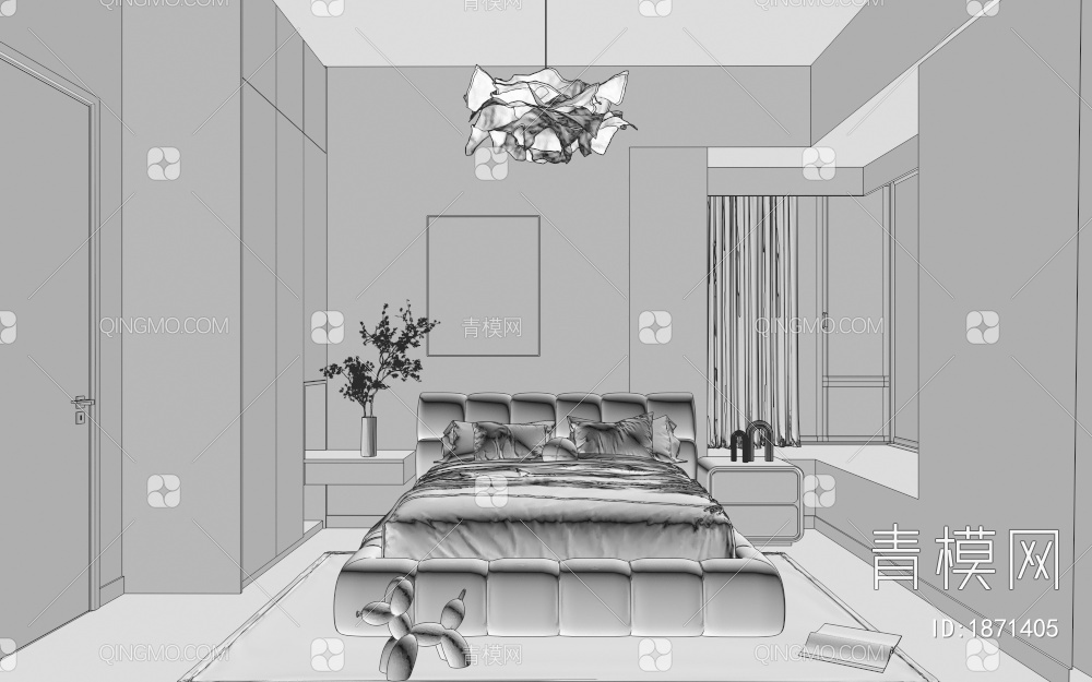 卧室 主卧 床品 床头柜3D模型下载【ID:1871405】