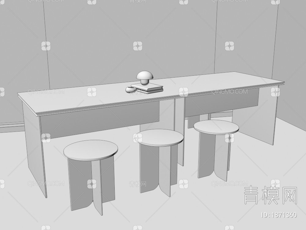 实木餐桌椅，餐桌，凳子3D模型下载【ID:1871360】