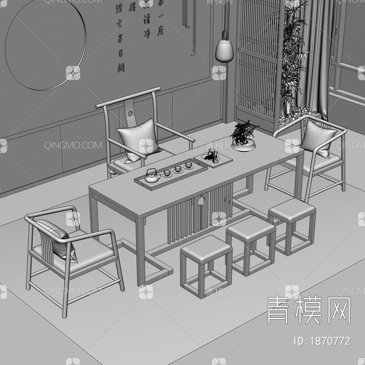 茶桌椅组合3D模型下载【ID:1870772】