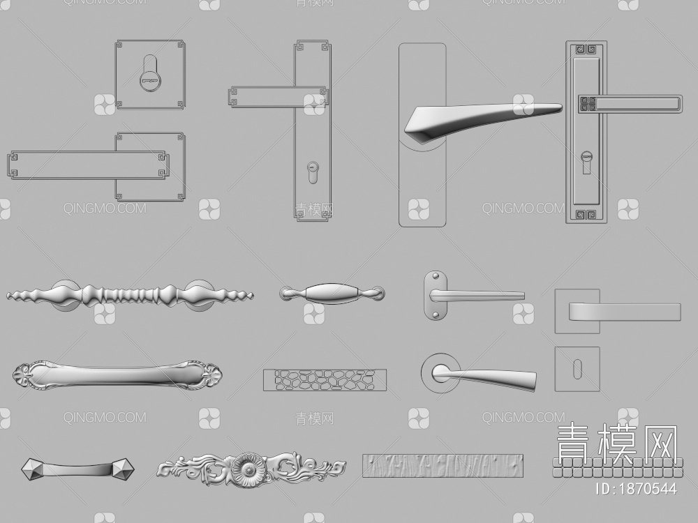 门把手 铁艺门把手 门拉手 金属门把手3D模型下载【ID:1870544】