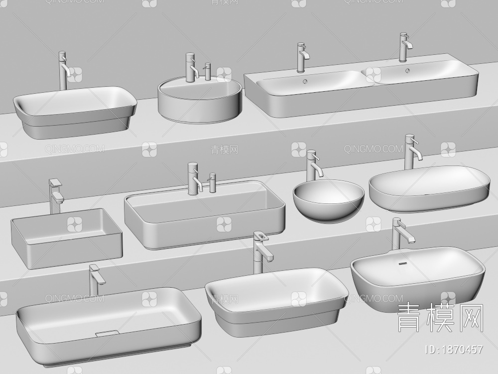 洗手台 洗手盆 台上盆 圆形台盆 水龙头 洗面盆3D模型下载【ID:1870457】