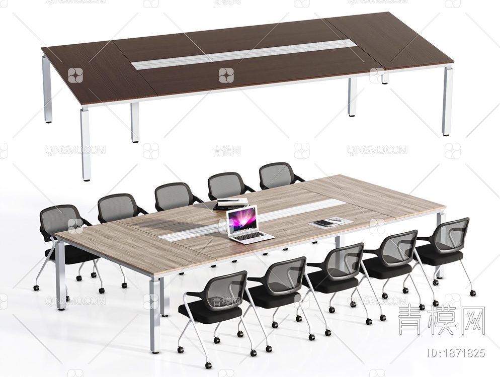 会议桌，会议椅，洽谈桌，洽谈椅，培训椅，带轮培训椅，条桌，办公桌，办公椅3D模型下载【ID:1871825】