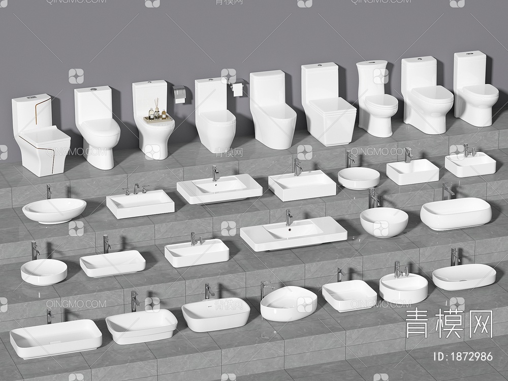 马桶 洗手台 坐便器 洗手盆 水龙头3D模型下载【ID:1872986】