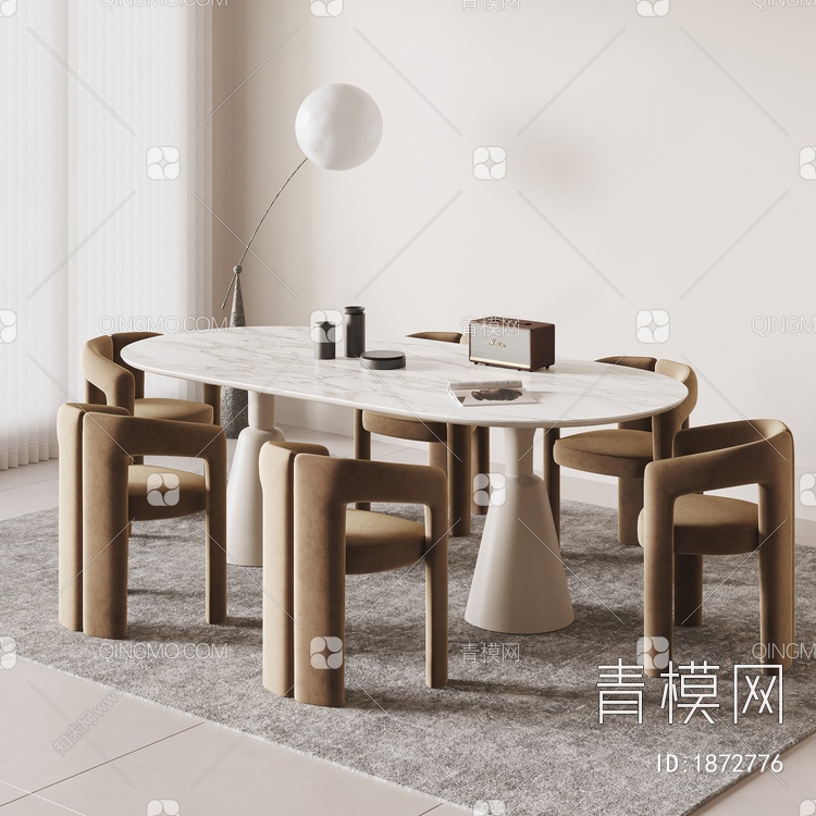 cassina奶油风餐桌椅组合3D模型下载【ID:1872776】