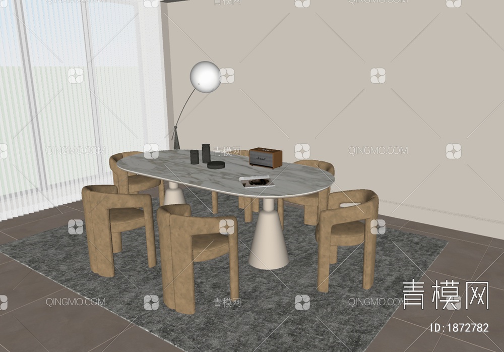 cassina奶油风餐桌椅组合SU模型下载【ID:1872782】