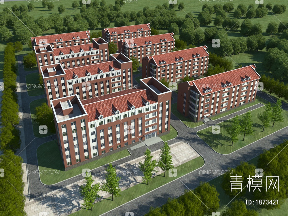 坡屋顶多层公寓楼3D模型下载【ID:1873421】