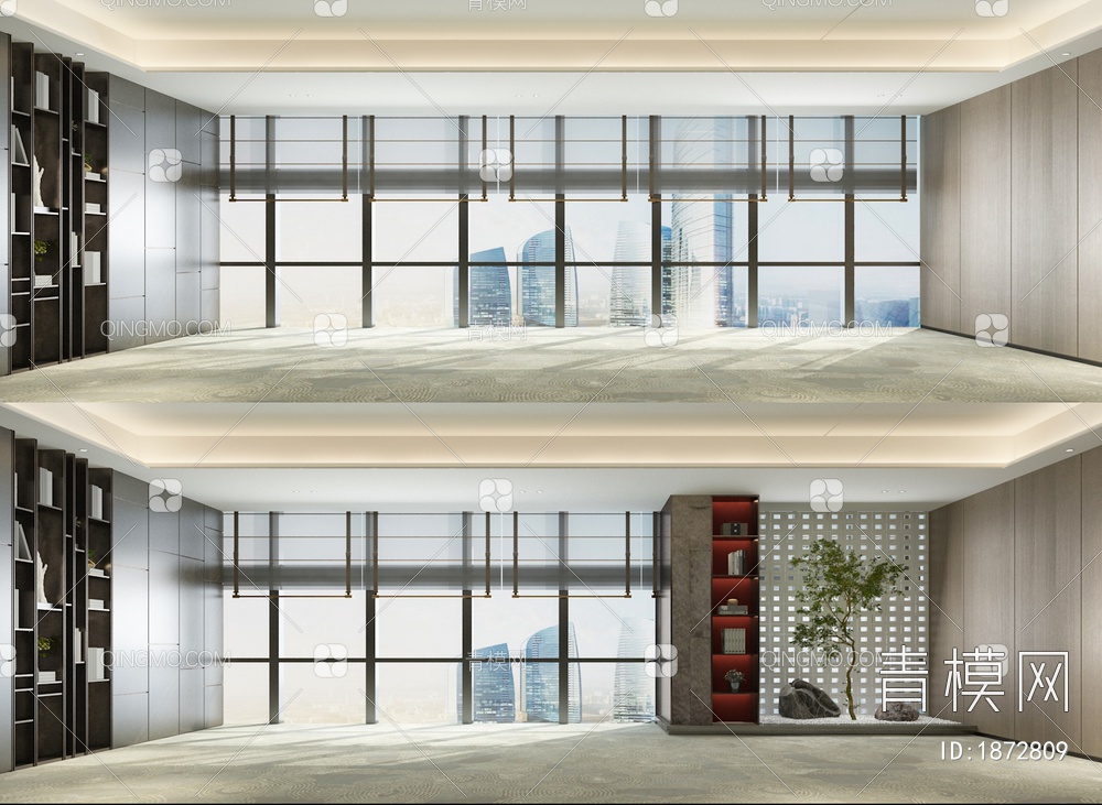 办公室幕墙窗 窗帘3D模型下载【ID:1872809】