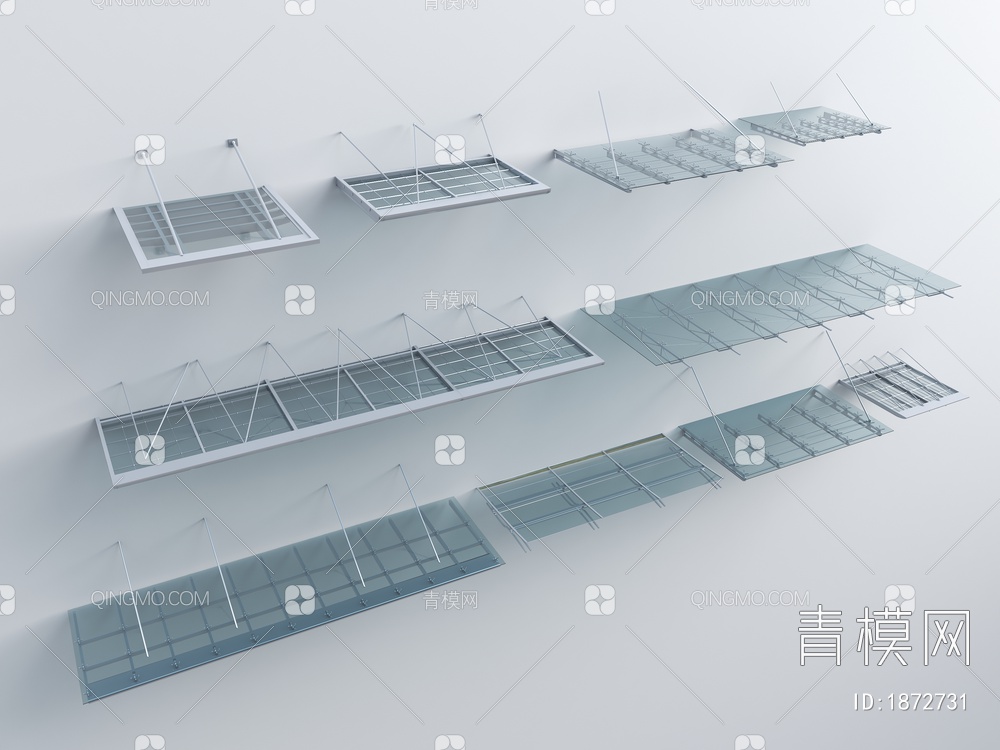 钢结构雨棚 玻璃雨棚 玻璃遮阳板 户外雨棚(2018)3D模型下载【ID:1872731】