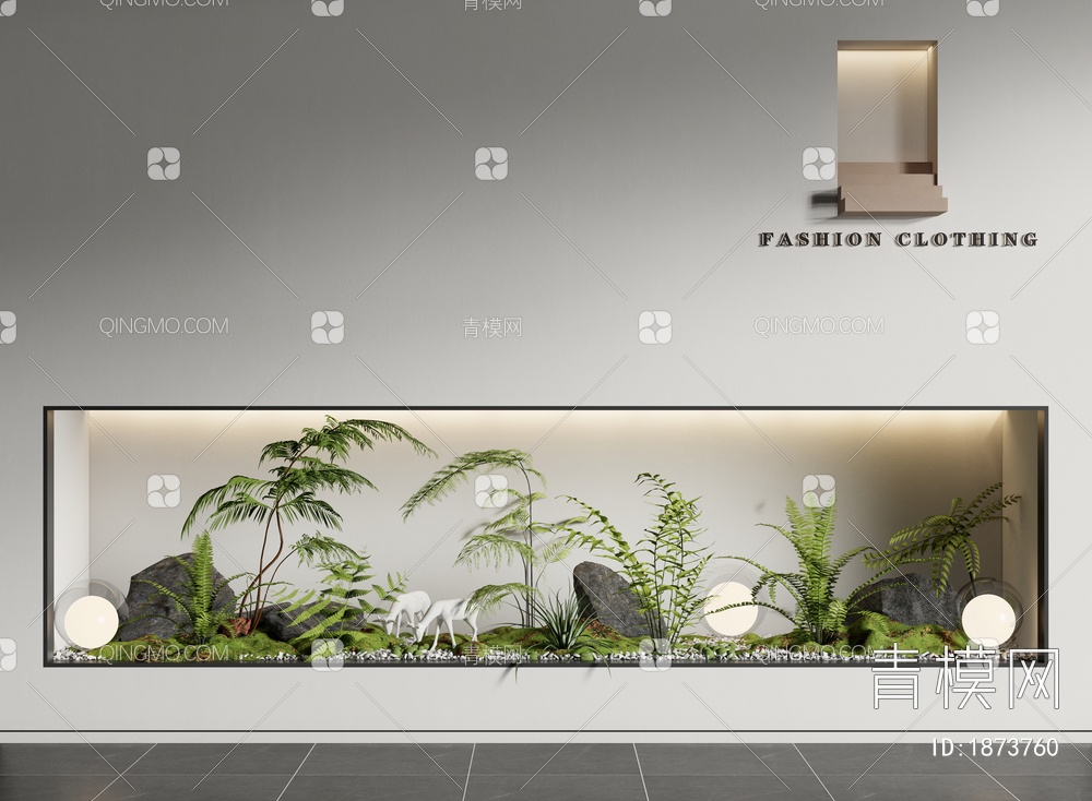 庭院小品 室内景观造景 微景观 蕨类植物 微地形 石头3D模型下载【ID:1873760】