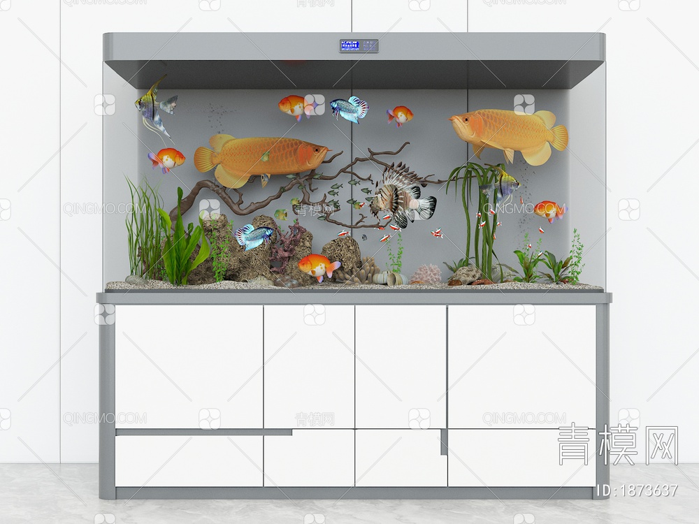 鱼缸，水族箱，桌面鱼缸，金龙鱼3D模型下载【ID:1873637】
