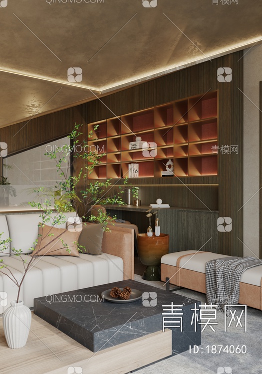 酒店套房会客厅 钢琴键沙发 别墅会客厅3D模型下载【ID:1874060】