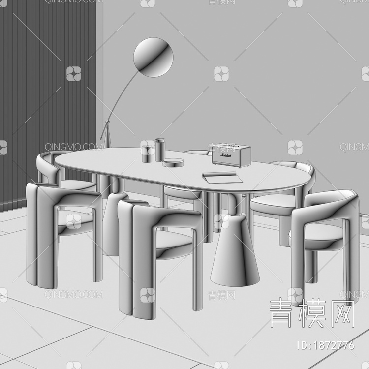 cassina奶油风餐桌椅组合3D模型下载【ID:1872776】