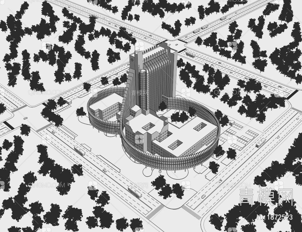 办公楼 医院建筑鸟瞰规3D模型下载【ID:1872593】