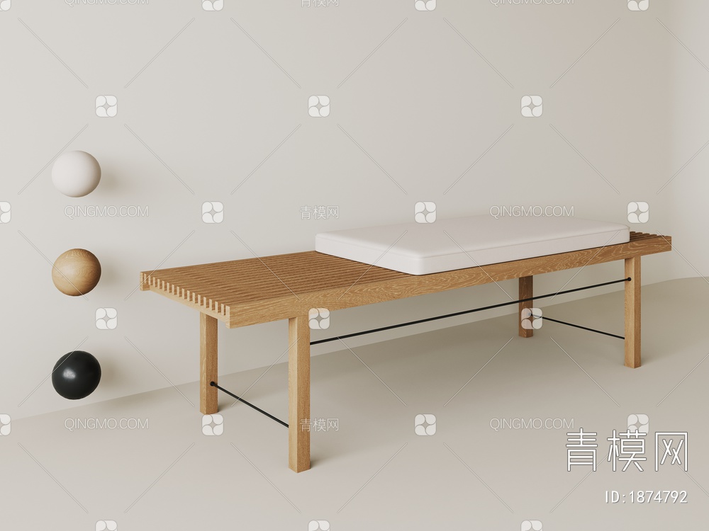 床尾凳，凳子，实木，格栅3D模型下载【ID:1874792】