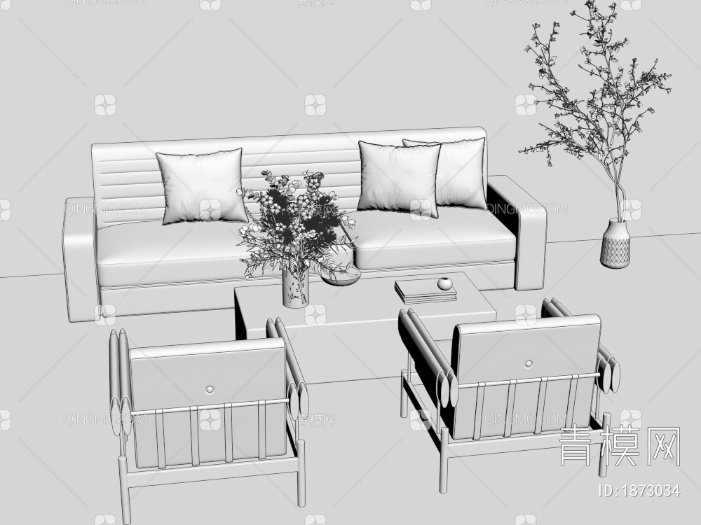 沙发椅，休闲沙发椅，洽谈沙发椅，沙发茶几组合3D模型下载【ID:1873034】