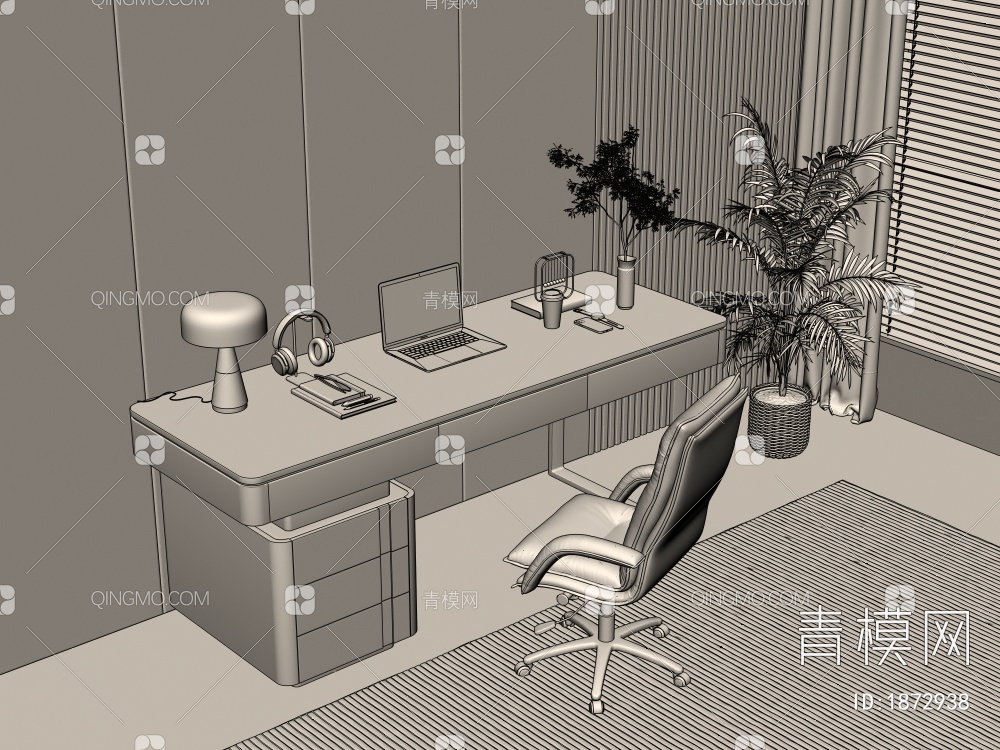 书桌椅组合3D模型下载【ID:1872938】