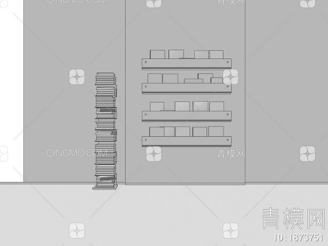 壁挂式书架 亚克力书架 置物架 书籍3D模型下载【ID:1873751】