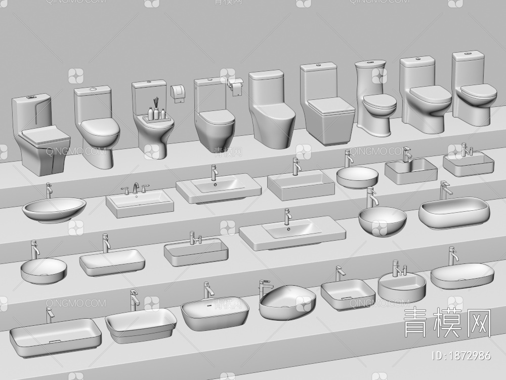 马桶 洗手台 坐便器 洗手盆 水龙头3D模型下载【ID:1872986】