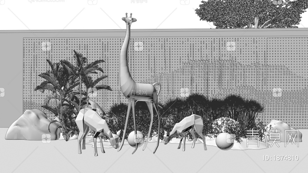 户外卡通动物雕塑3D模型下载【ID:1874810】