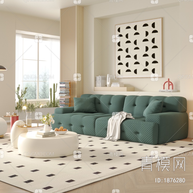 客厅，皮沙发3D模型下载【ID:1876280】