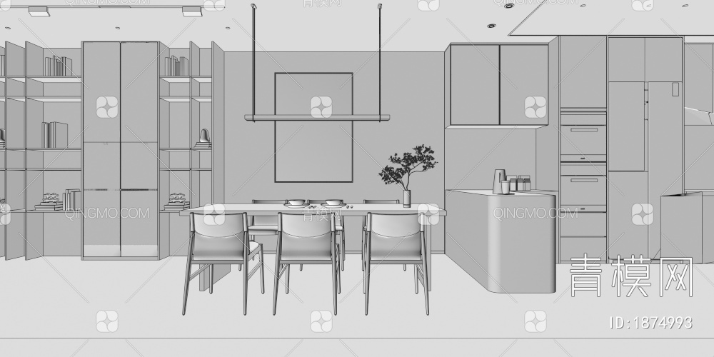 餐厅，酒柜，入户，餐桌，厨房3D模型下载【ID:1874993】