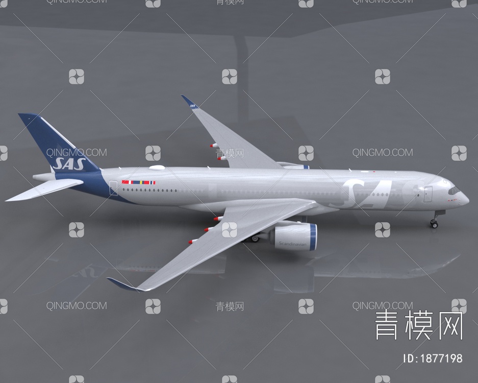 SAS空客A350-900飞机3D模型下载【ID:1877198】