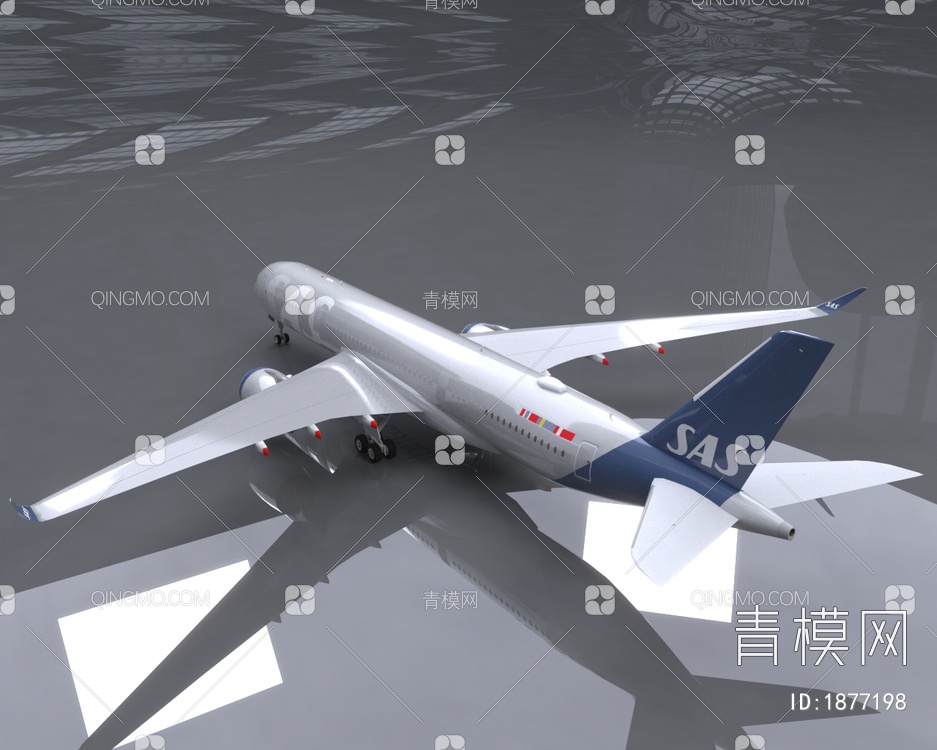 SAS空客A350-900飞机3D模型下载【ID:1877198】