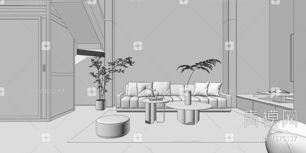 别墅客厅，客厅3D模型下载【ID:1875137】