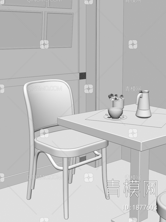 餐椅，咖啡厅一角3D模型下载【ID:1877603】
