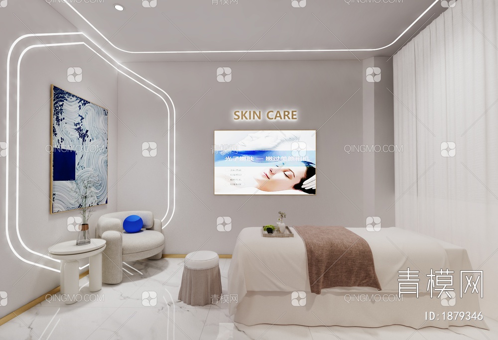美容包间，美容SPA,按摩床，休闲沙发，美容院设计3D模型下载【ID:1879346】