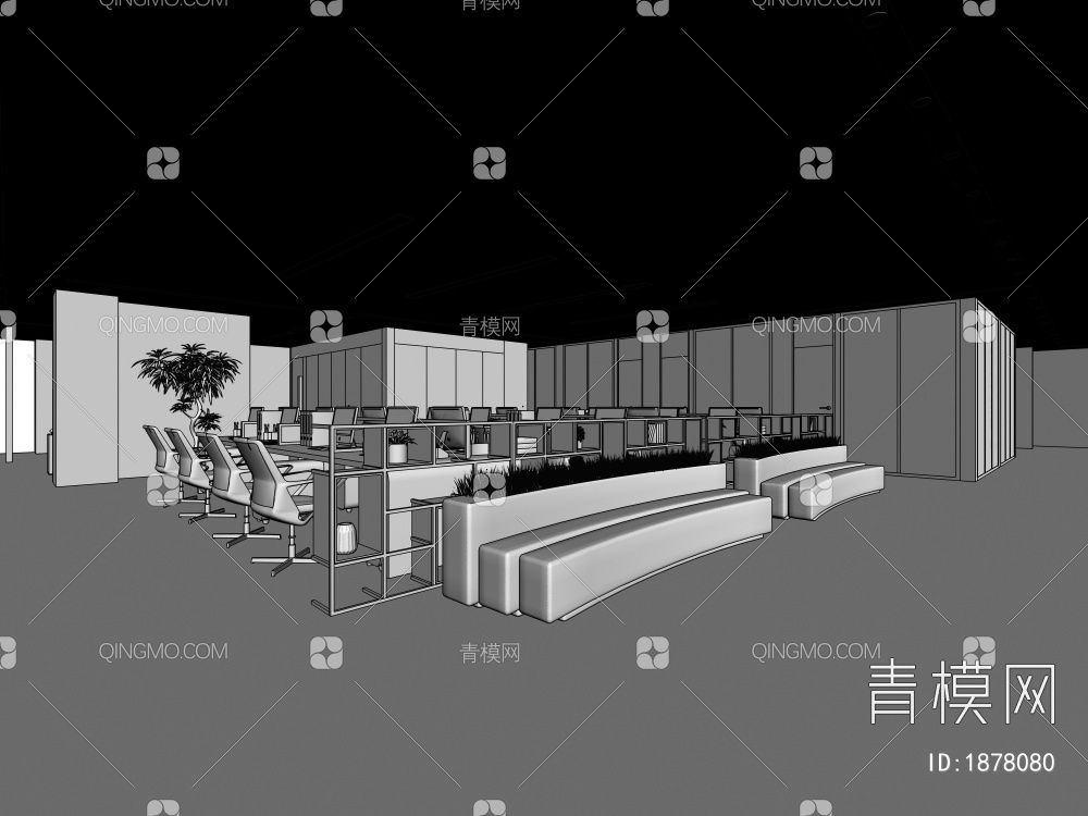 办公室前台 综合办公区3D模型下载【ID:1878080】