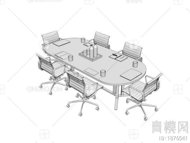 白色会议桌椅3D模型下载【ID:1876541】