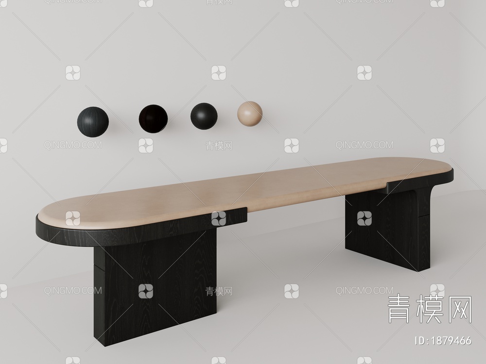实木皮革凳子，床尾凳3D模型下载【ID:1879466】