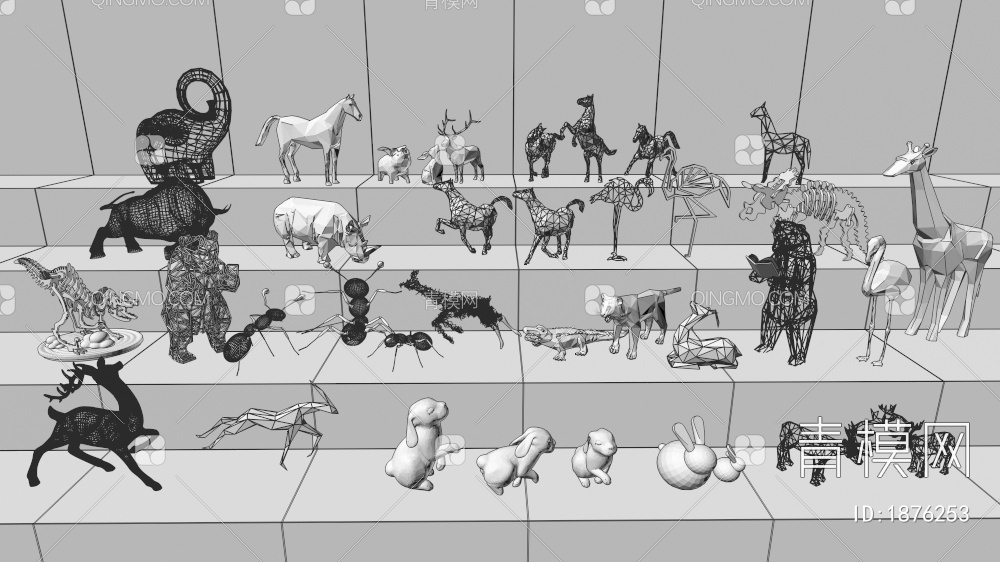 卡通动物造型雕塑美陈组合3D模型下载【ID:1876253】
