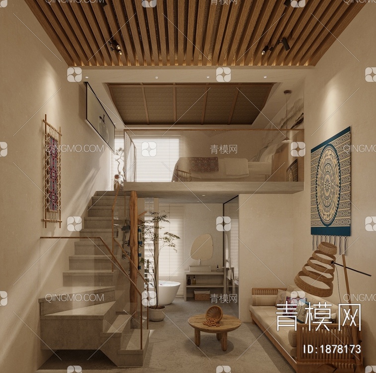 民宿客房 loft单身公寓3D模型下载【ID:1878173】