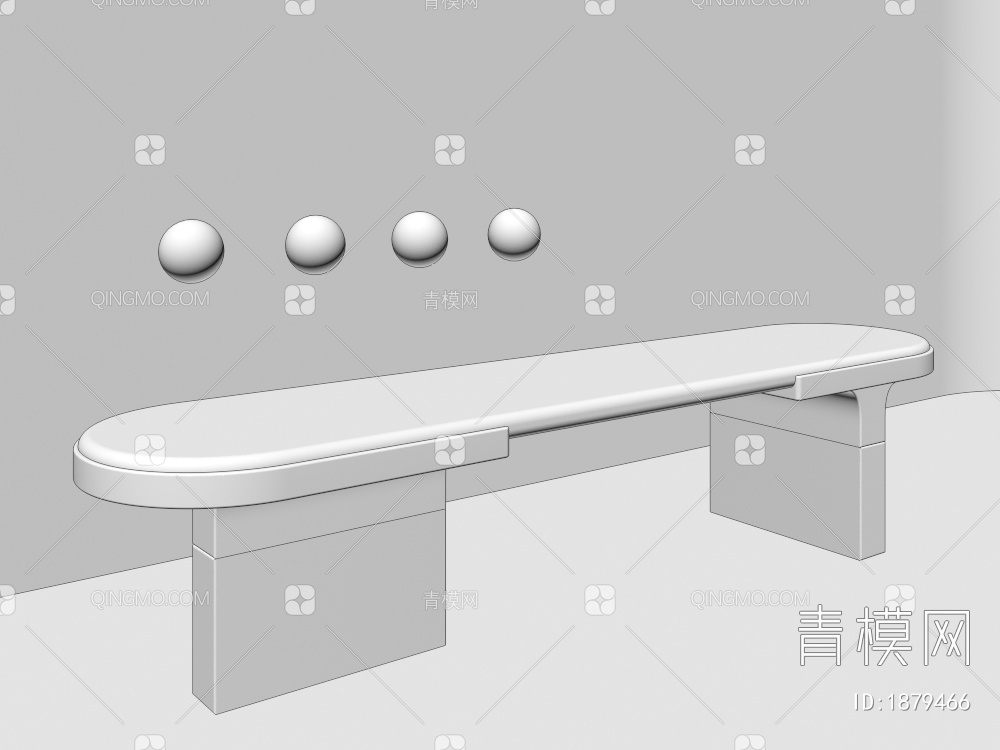 实木皮革凳子，床尾凳3D模型下载【ID:1879466】