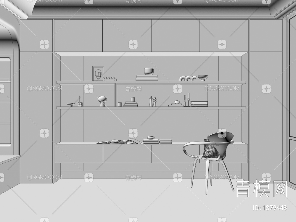 壁柜，一体式，组合柜，书柜3D模型下载【ID:1879448】