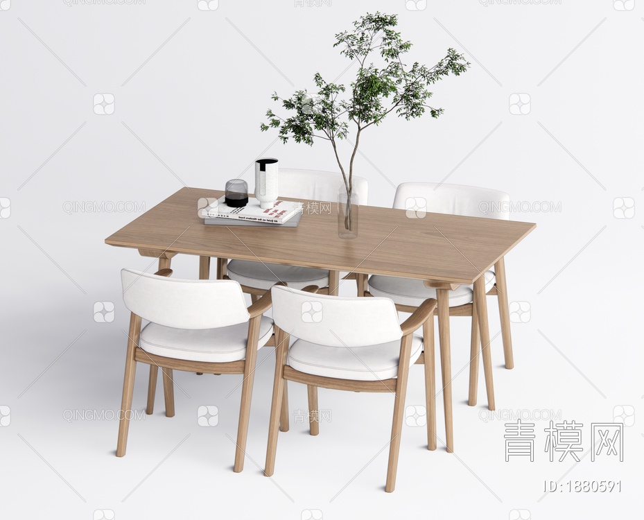 原木餐桌椅组合SU模型下载【ID:1880591】