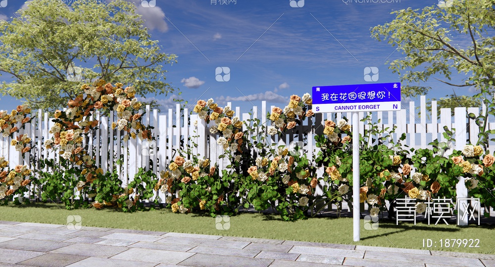 庭园玫瑰花墙SU模型下载【ID:1879922】