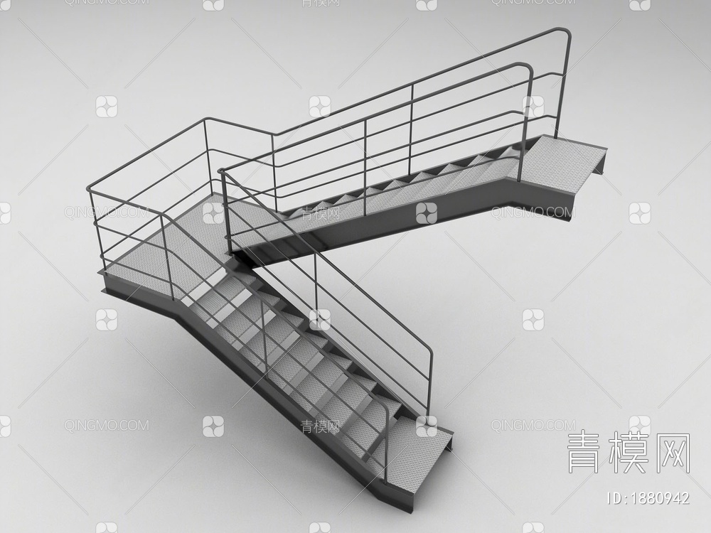 户外钢架扶手楼梯 剪刀梯 防火楼梯 逃生楼梯3D模型下载【ID:1880942】