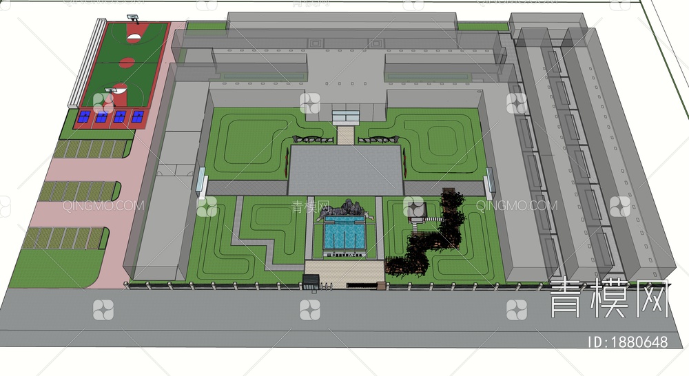 某项目部室外院子景观SU模型下载【ID:1880648】